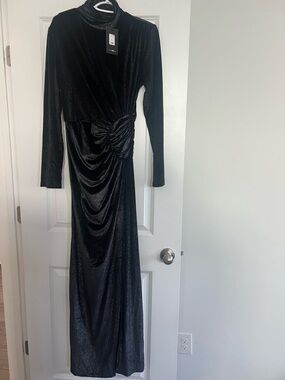 Fashion Nova Black Long Sleeve Ruched Maxi Dress